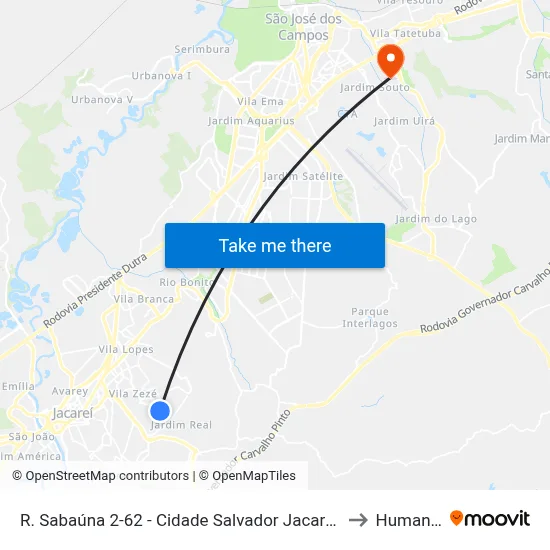 R. Sabaúna 2-62 - Cidade Salvador Jacareí - SP Brasil to Humanitas map