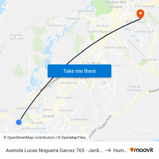 Avenida Lucas Nogueira Garcez 765 - Jardim Esperança Jacareí - SP Brasil to Humanitas map