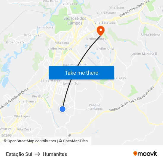 Estação Sul to Humanitas map