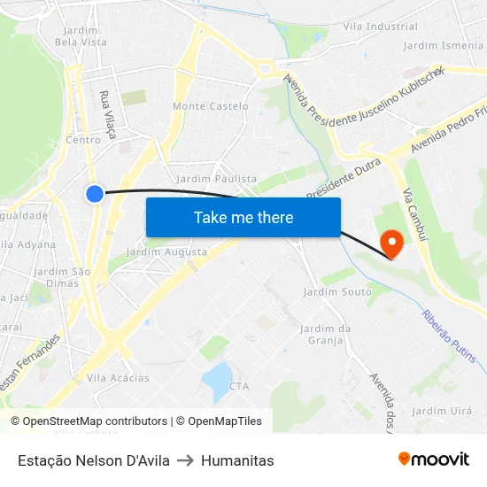 Estação Nelson D'Avila to Humanitas map
