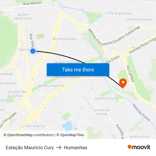 Estação Maurício Cury to Humanitas map