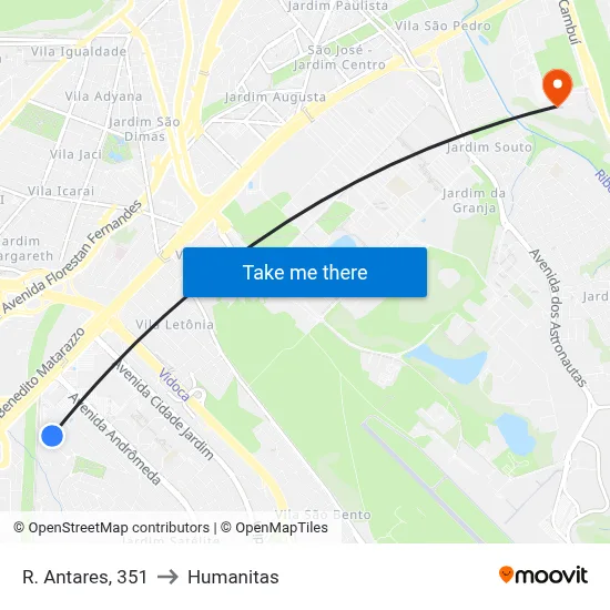 R. Antares, 351 to Humanitas map