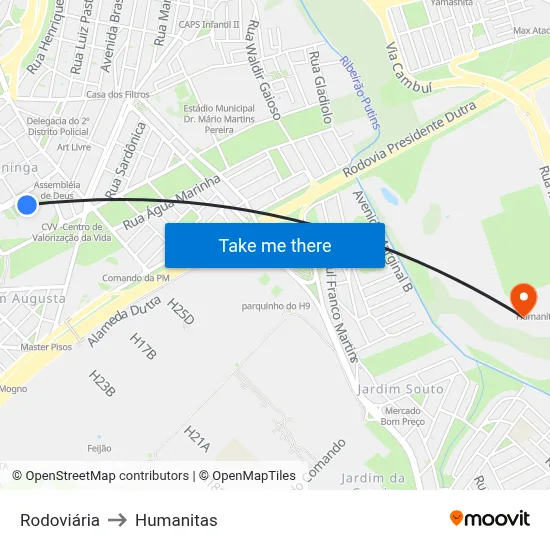 Rodoviária to Humanitas map