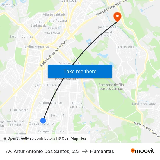 Av. Artur Antônio Dos Santos, 523 to Humanitas map