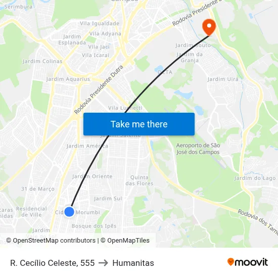 R. Cecílio Celeste, 555 to Humanitas map