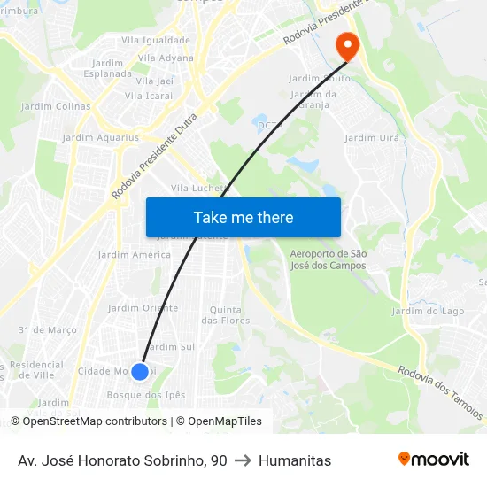 Av. José Honorato Sobrinho, 90 to Humanitas map