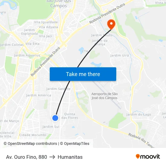 Av. Ouro Fino, 880 to Humanitas map