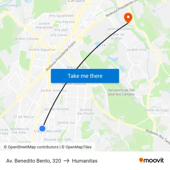 Av. Benedito Bento, 320 to Humanitas map