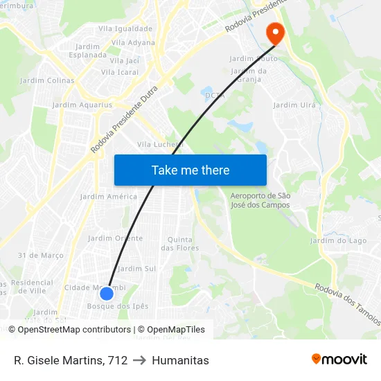 R. Gisele Martins, 712 to Humanitas map