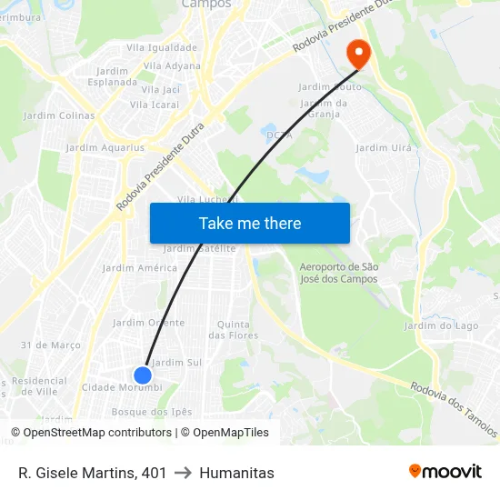 R. Gisele Martins, 401 to Humanitas map