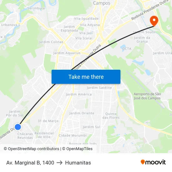 Av. Marginal B, 1400 to Humanitas map
