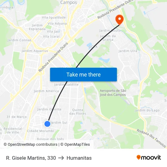 R. Gisele Martins, 330 to Humanitas map