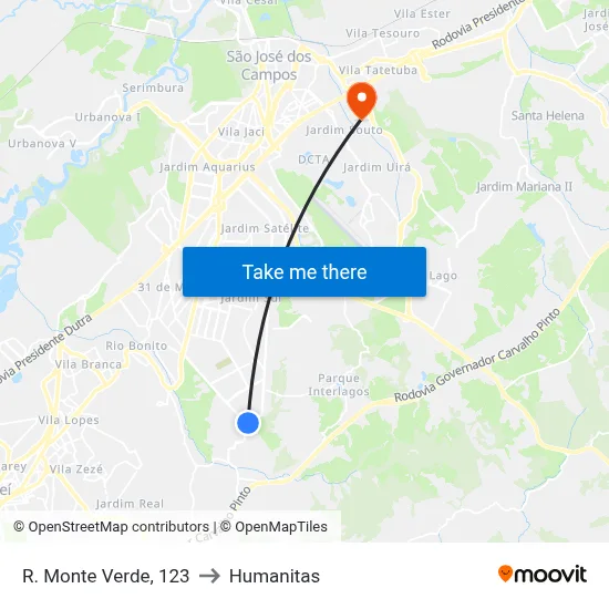 R. Monte Verde, 123 to Humanitas map