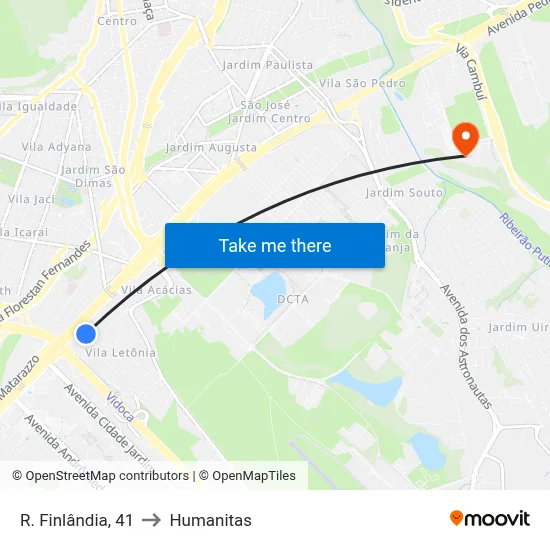 R. Finlândia, 41 to Humanitas map
