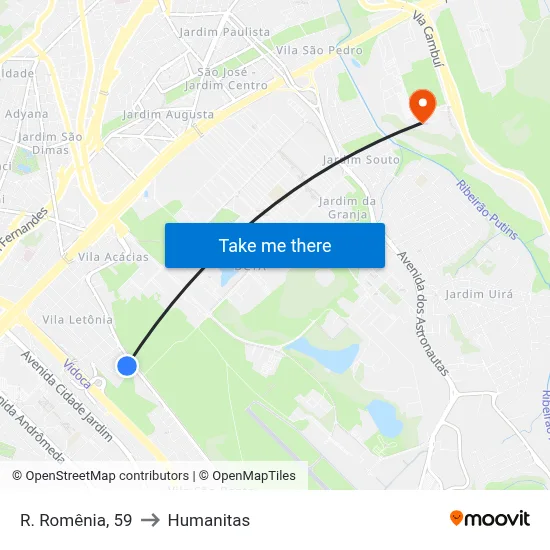 R. Romênia, 59 to Humanitas map