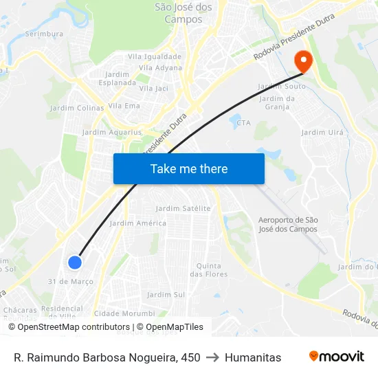 R. Raimundo Barbosa Nogueira, 450 to Humanitas map