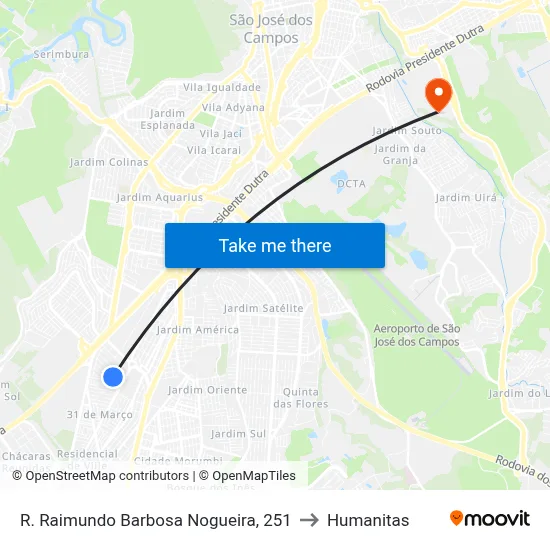 R. Raimundo Barbosa Nogueira, 251 to Humanitas map