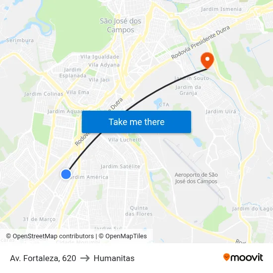Av. Fortaleza, 620 to Humanitas map