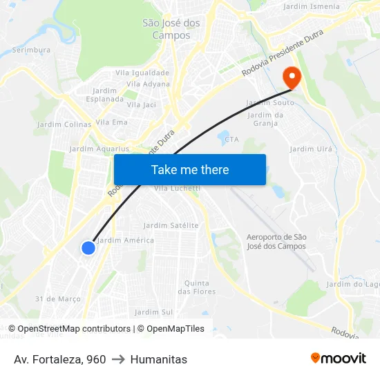 Av. Fortaleza, 960 to Humanitas map
