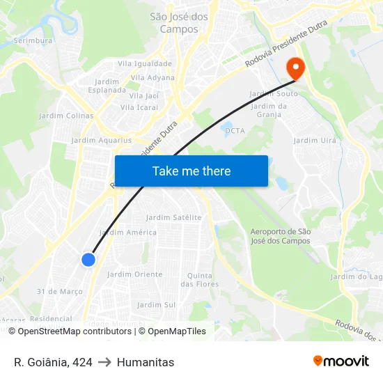 R. Goiânia, 424 to Humanitas map