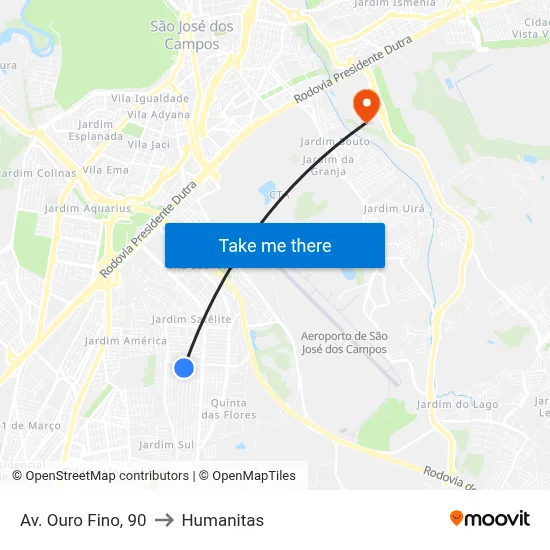 Av. Ouro Fino, 90 to Humanitas map