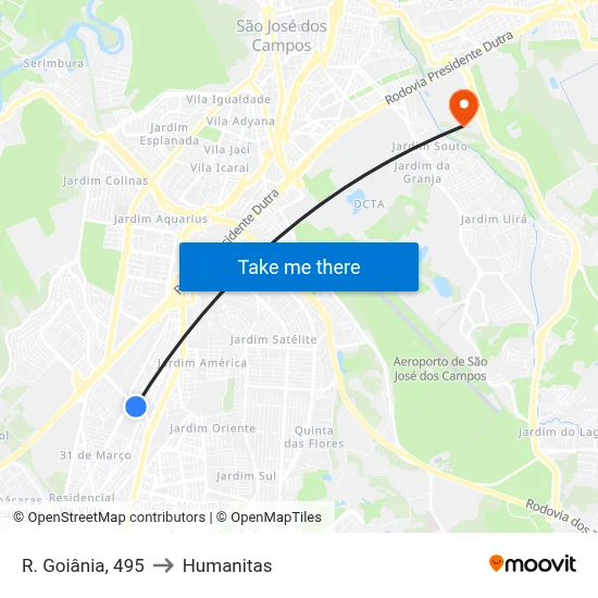 R. Goiânia, 495 to Humanitas map