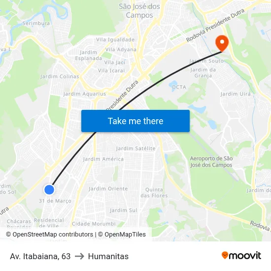 Av. Itabaiana, 63 to Humanitas map