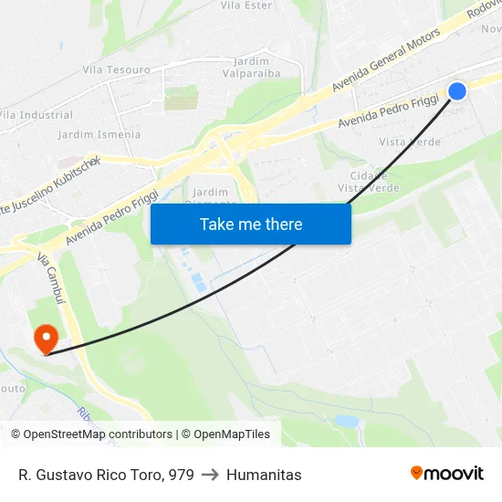 R. Gustavo Rico Toro, 979 to Humanitas map