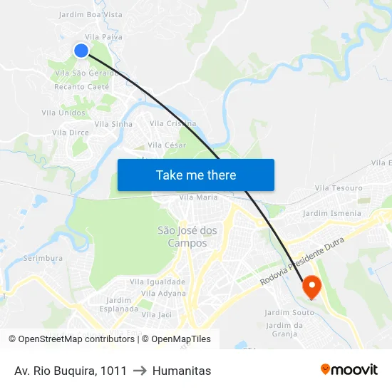 Av. Rio Buquira, 1011 to Humanitas map