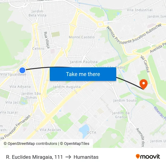 R. Euclides Miragaia, 111 to Humanitas map
