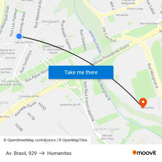 Av. Brasil, 929 to Humanitas map