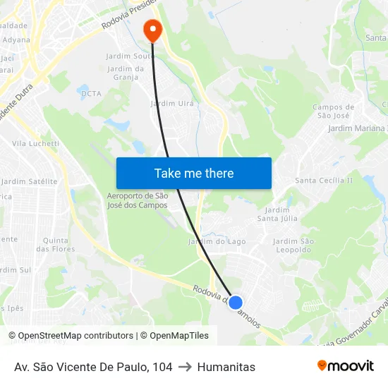 Av. São Vicente De Paulo, 104 to Humanitas map