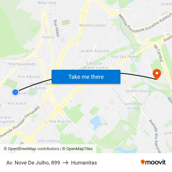 Av. Nove De Julho, 899 to Humanitas map