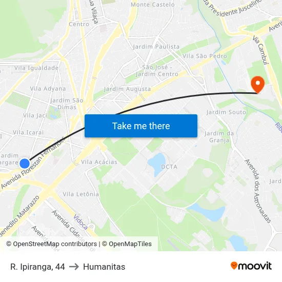 R. Ipiranga, 44 to Humanitas map