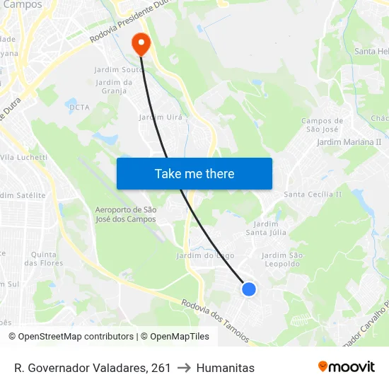 R. Governador Valadares, 261 to Humanitas map