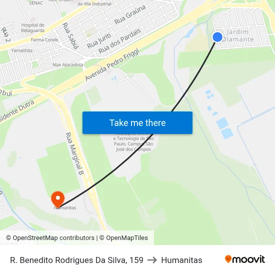 R. Benedito Rodrigues Da Silva, 159 to Humanitas map