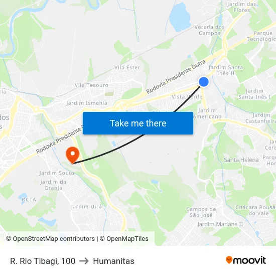 R. Rio Tibagi, 100 to Humanitas map