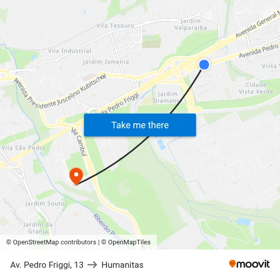 Av. Pedro Friggi, 13 to Humanitas map