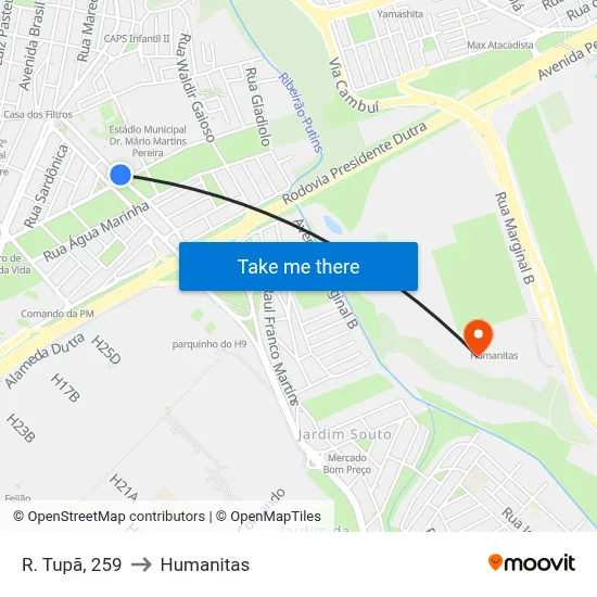 R. Tupã, 259 to Humanitas map