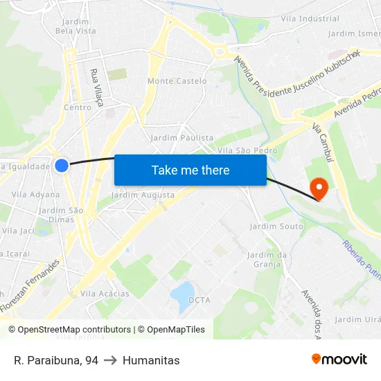 R. Paraibuna, 94 to Humanitas map