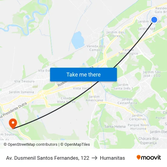 Av. Dusmenil Santos Fernandes, 122 to Humanitas map