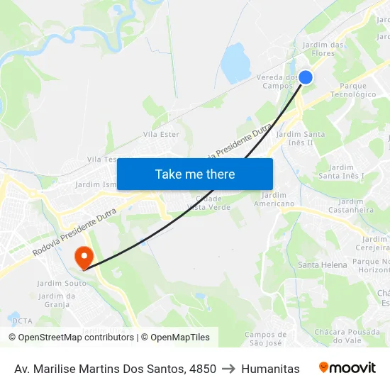 Av. Marilise Martins Dos Santos, 4850 to Humanitas map