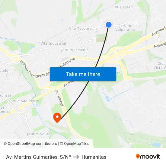 Av. Martins Guimarães, S/Nº to Humanitas map