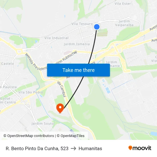 R. Bento Pinto Da Cunha, 523 to Humanitas map