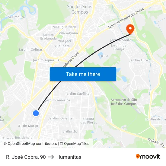 R. José Cobra, 90 to Humanitas map