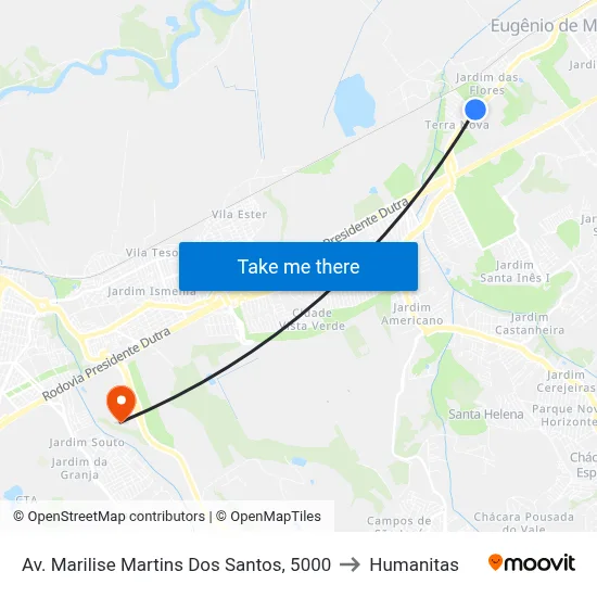 Av. Marilise Martins Dos Santos, 5000 to Humanitas map