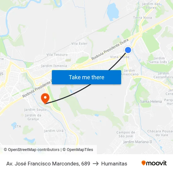 Av. José Francisco Marcondes, 689 to Humanitas map