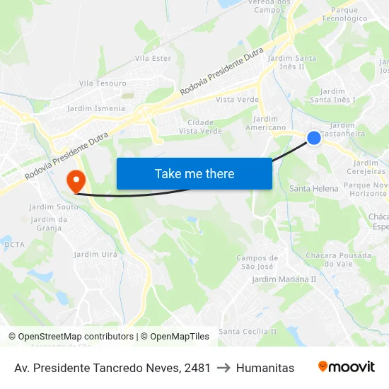 Av. Presidente Tancredo Neves, 2481 to Humanitas map