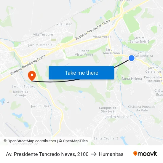 Av. Presidente Tancredo Neves, 2100 to Humanitas map