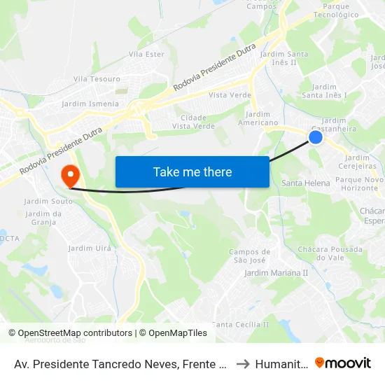Av. Presidente Tancredo Neves, Frente 2810 to Humanitas map